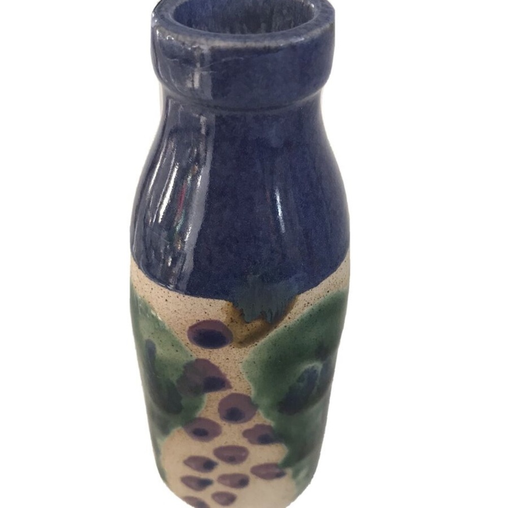 Vintage Potters House Pottery, Maine Square Bottle Vase Grapes By Mary K Spenser